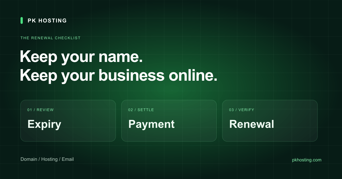 Domain renewal workflow: review expiry, pay the correct invoice and verify the new registration term